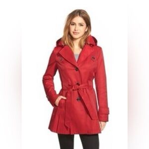 NWOT - Via Spiga - Poppy Red Pleated Trench Coat with Hood - L